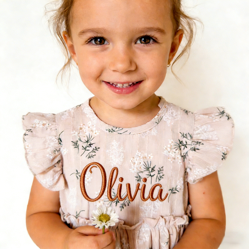 Personalized Girl Embroidered Name Floral Dress With Bow| Dress80