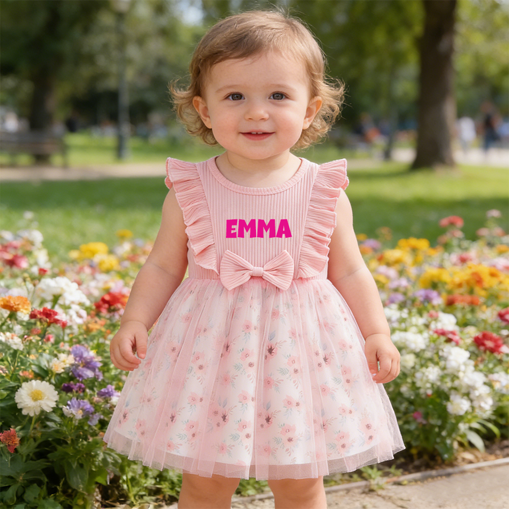 Personalized Girl Floral Dress With Bow| Dress81