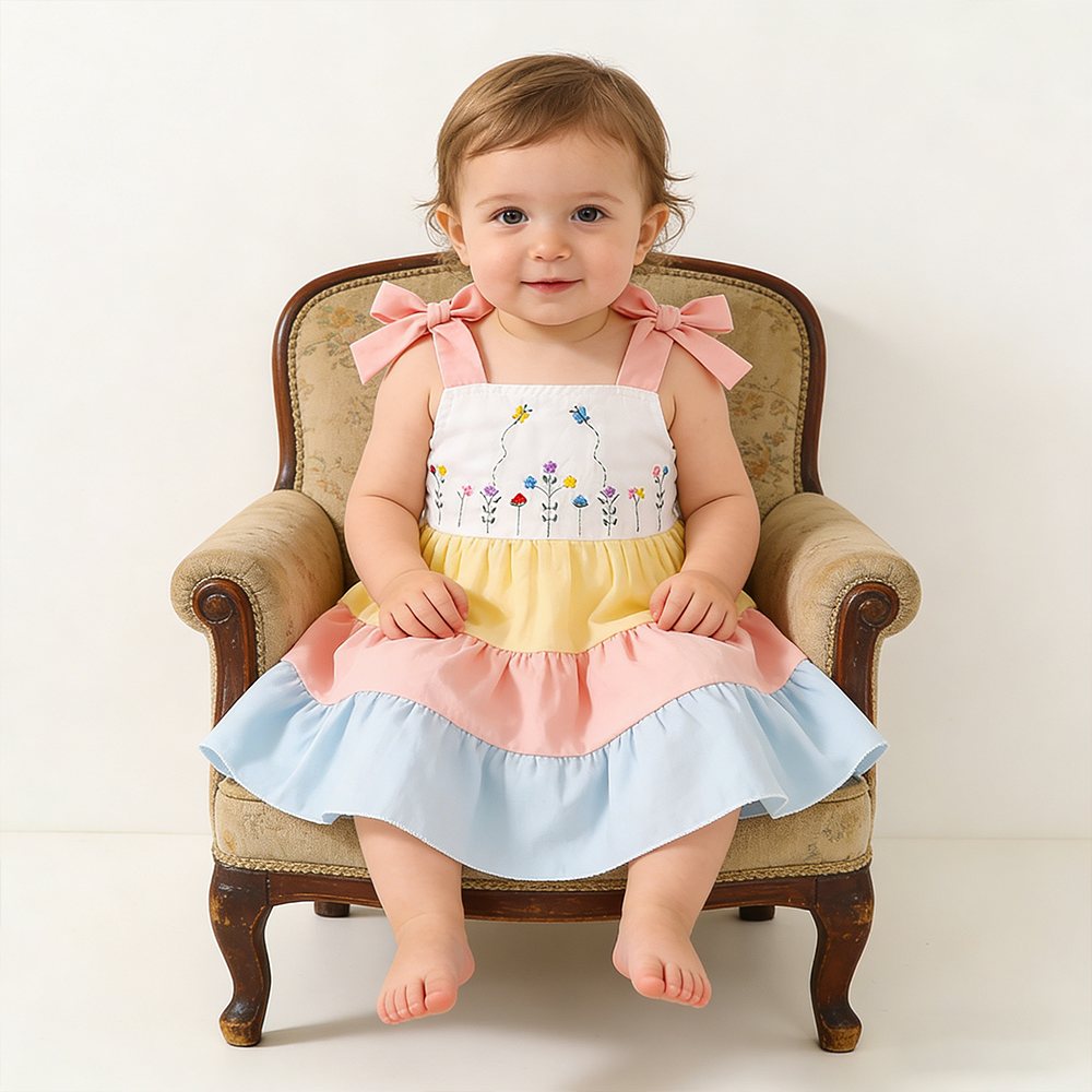 Girl Floral Embroidered Rainbow Dress| Dress83