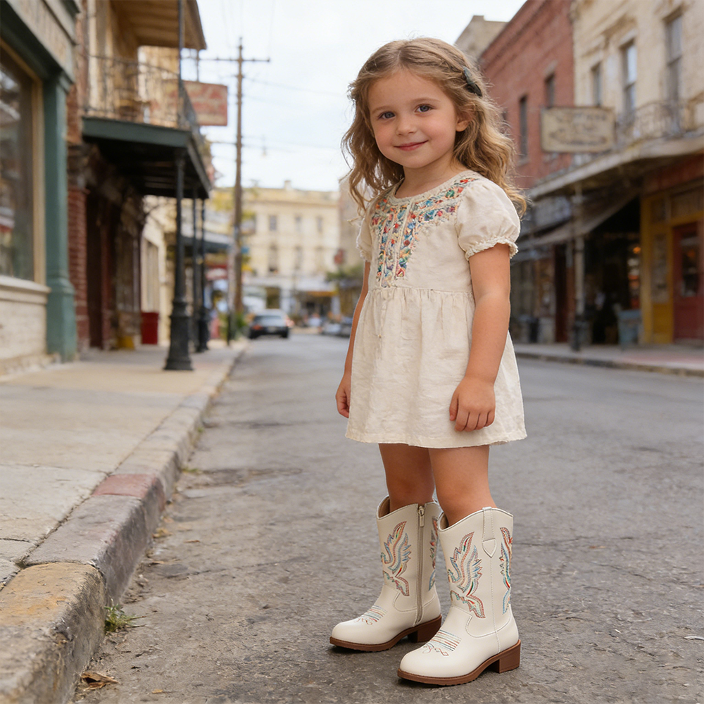  Girl Embroidered White Western Cowgirl Boots| Shoes01