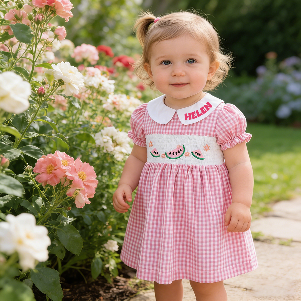 Personalized Girl  Watermelon Embroidered Pink Dress| Dress84