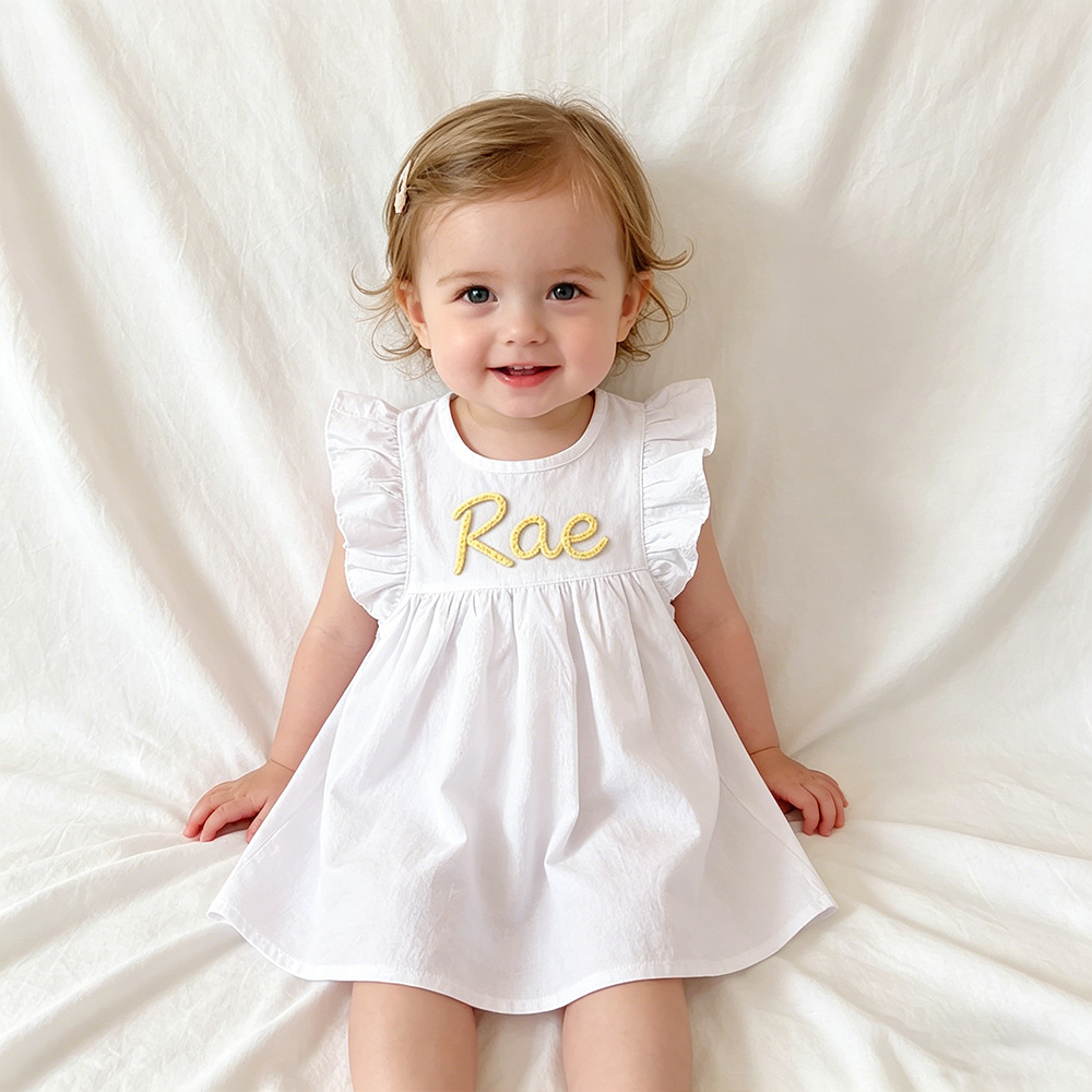 Personalized Girls Hand-Embroidered Name Ruffle Bubble Dress| Dress86
