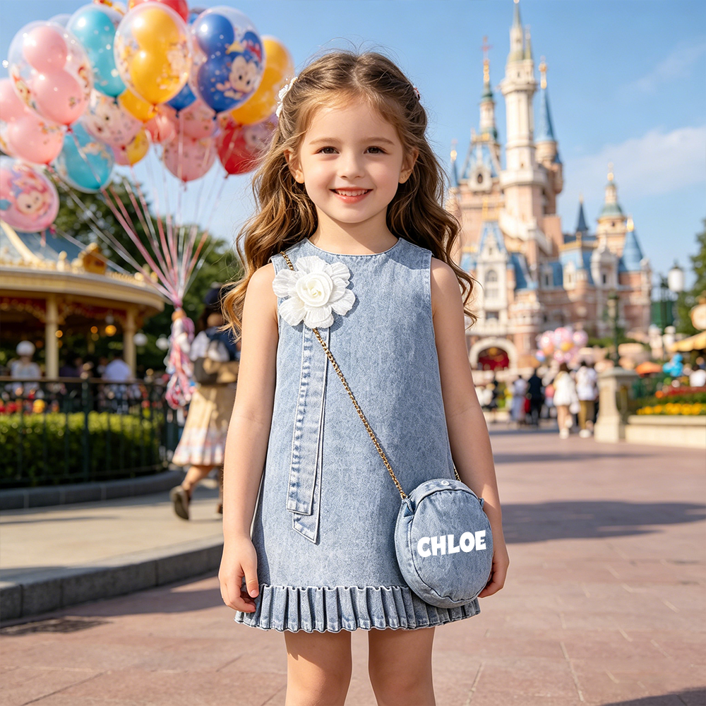 Personalized Girl Denim Dress with Matching Bag| Dress95