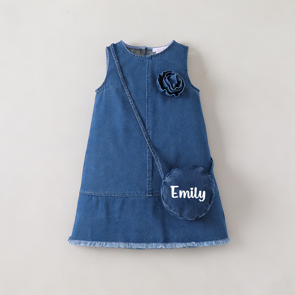 Personalized Girl Denim Dress with Matching Bag| Dress96