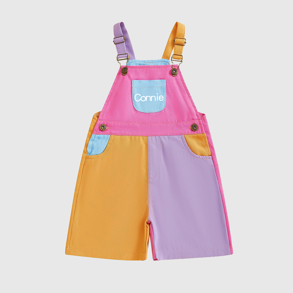 Personalized Kids Color Block Denim Overalls| Pants57