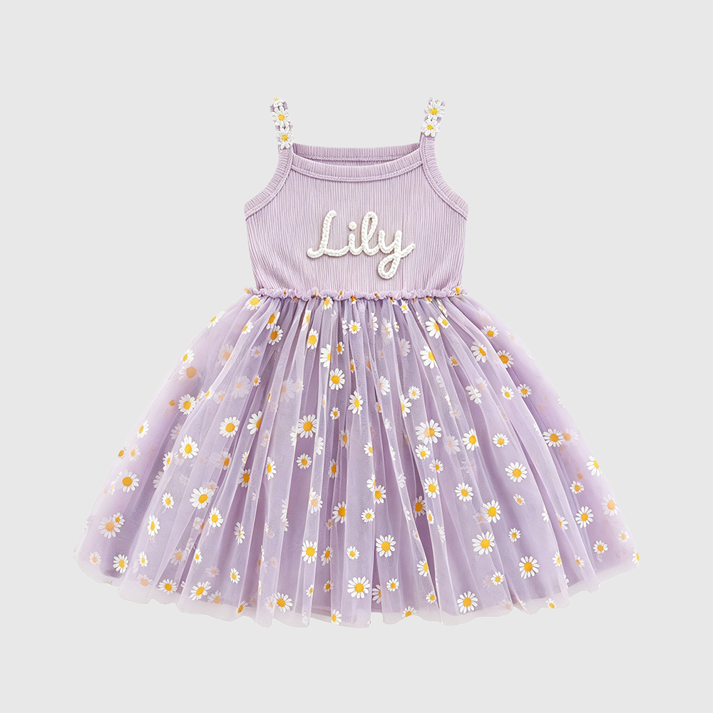 Personalized Girl Hand Knitted Rainbow Daisy Tutu Dress| Dress100