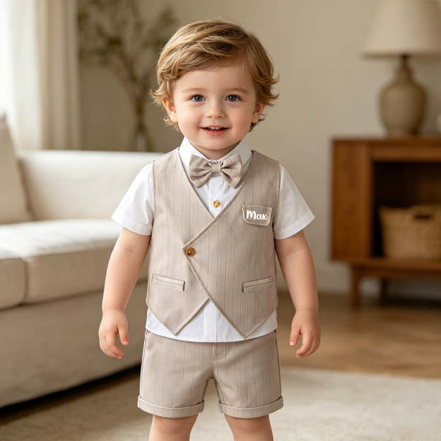 Personalized Name Baby Boy Formal Outfit with Bow Tie| Cloth281