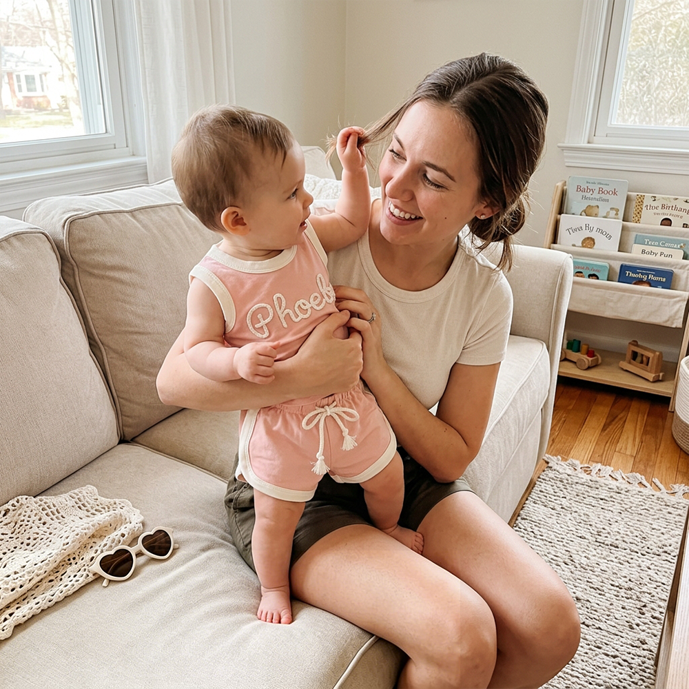 Personalized Hand Embroidered Kid Tank Top and Shorts Set | Cloth284