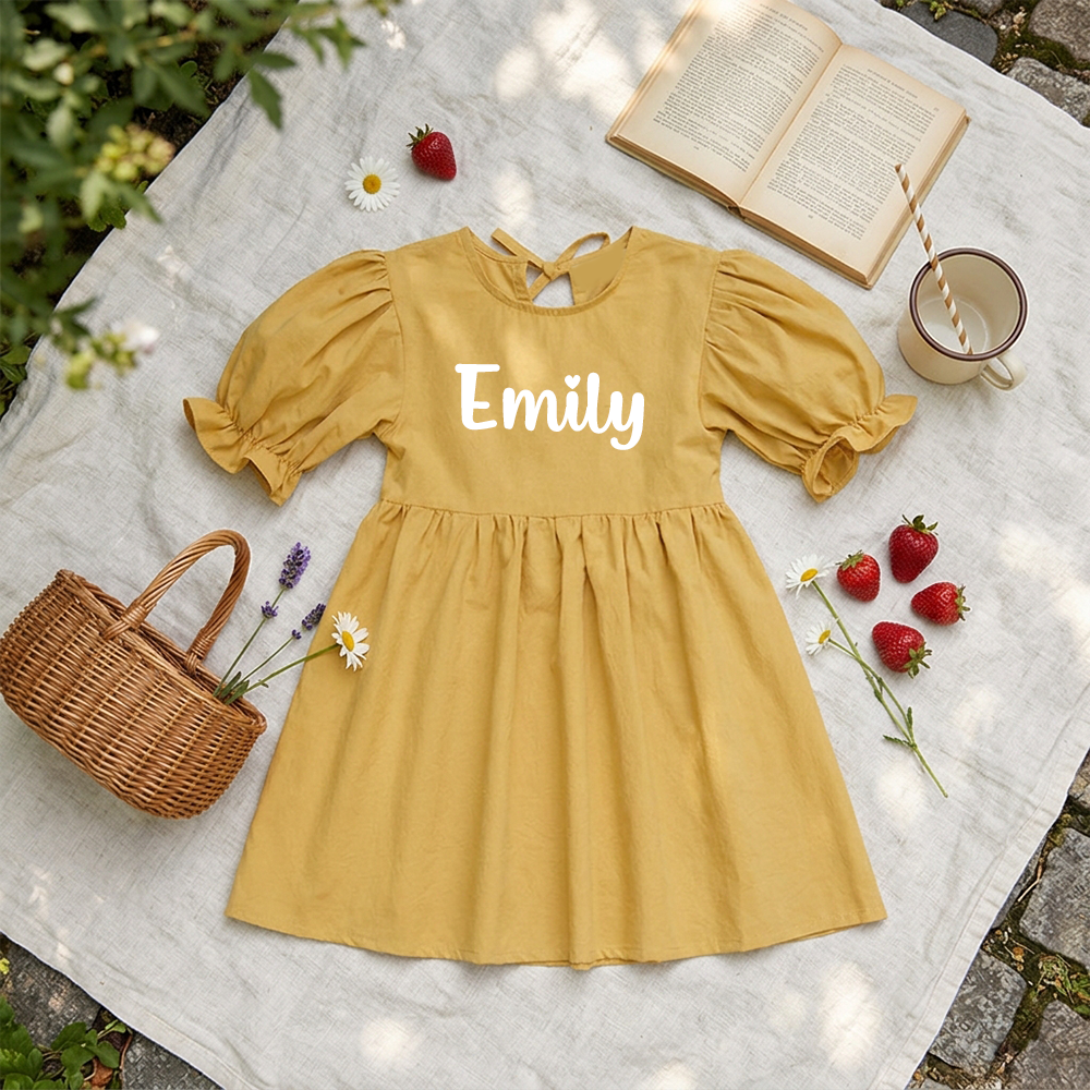 Personalized Girl Puff Sleeve Summer Dress| Dress108