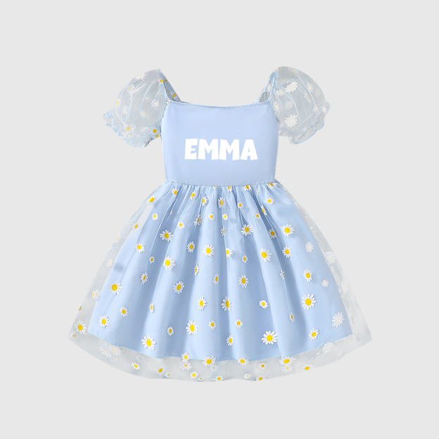 Personalized Girl Puff Sleeve Daisy Dress| Dress109