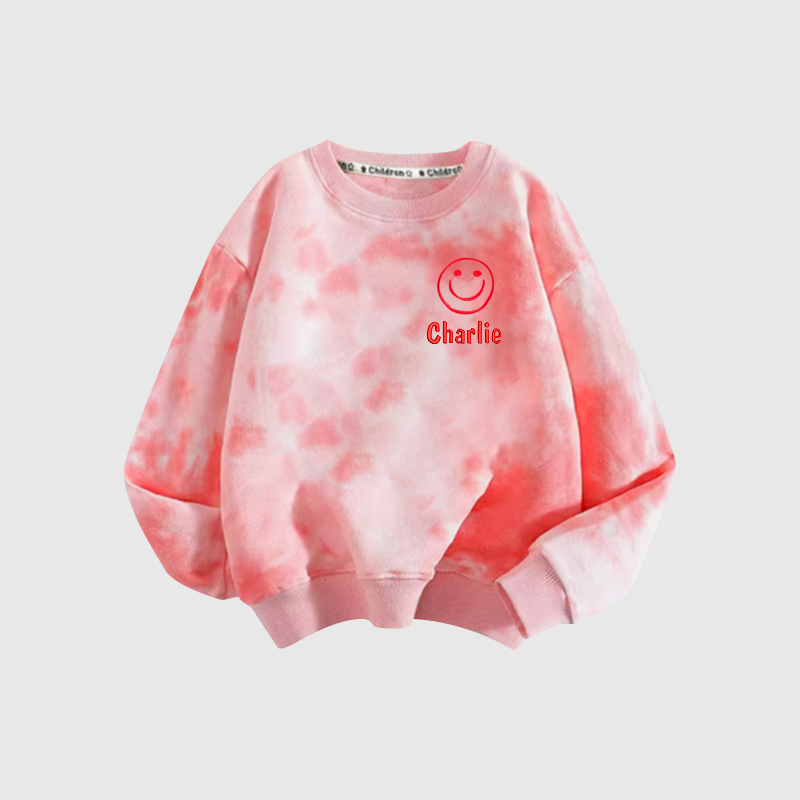 Personalized Embroidered Happy Face Tie Dye Sweatshirt| Cloth95