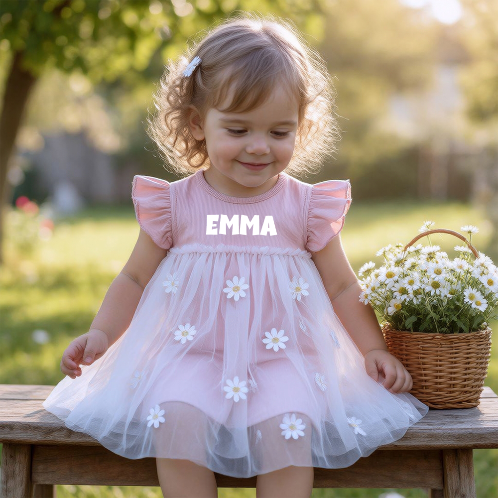 Personalized Daisy Tulle Baby Romper Dress| Dress114