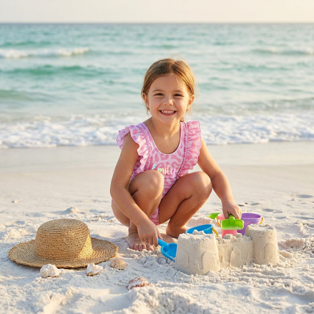 Personalized Girl Pink Leopard Ruffle One-Piece| Swimsuit09