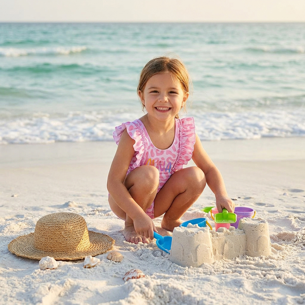 Personalized Girl Pink Leopard Ruffle One-Piece| Swimsuit0901