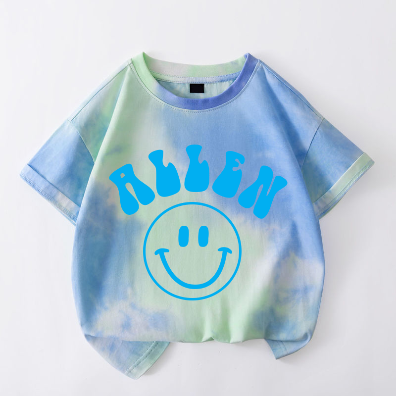 Personalized Kid Smiley Face Tie Dye Short Sleeve Tee| Cloth284