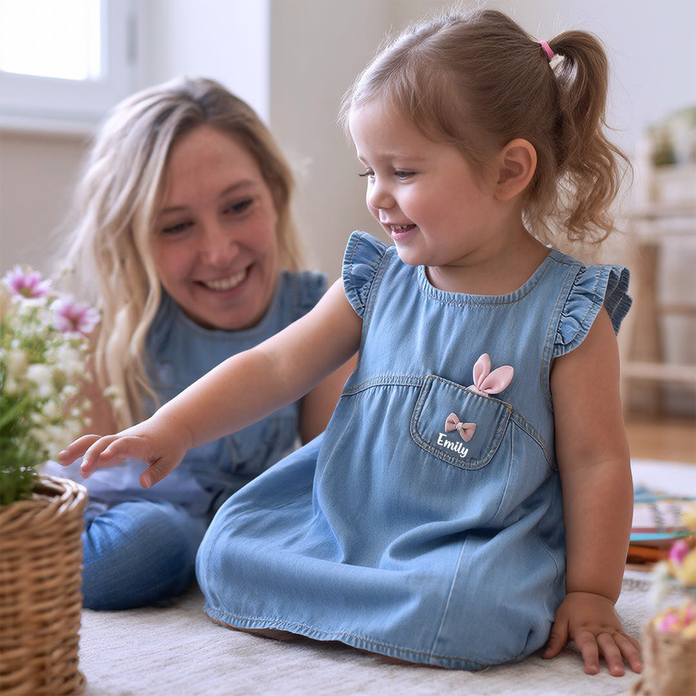Personalized Girl Ruffle Denim Bubble Dress| Dress117