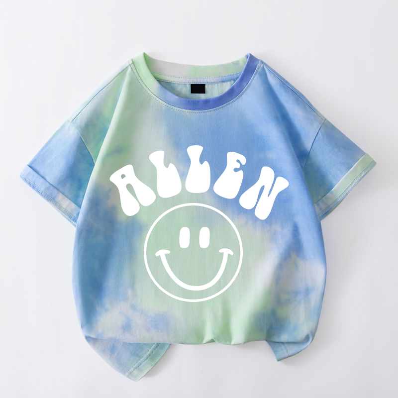 Personalized Kid Smiley Face Tie Dye Short Sleeve Tee| Cloth28401
