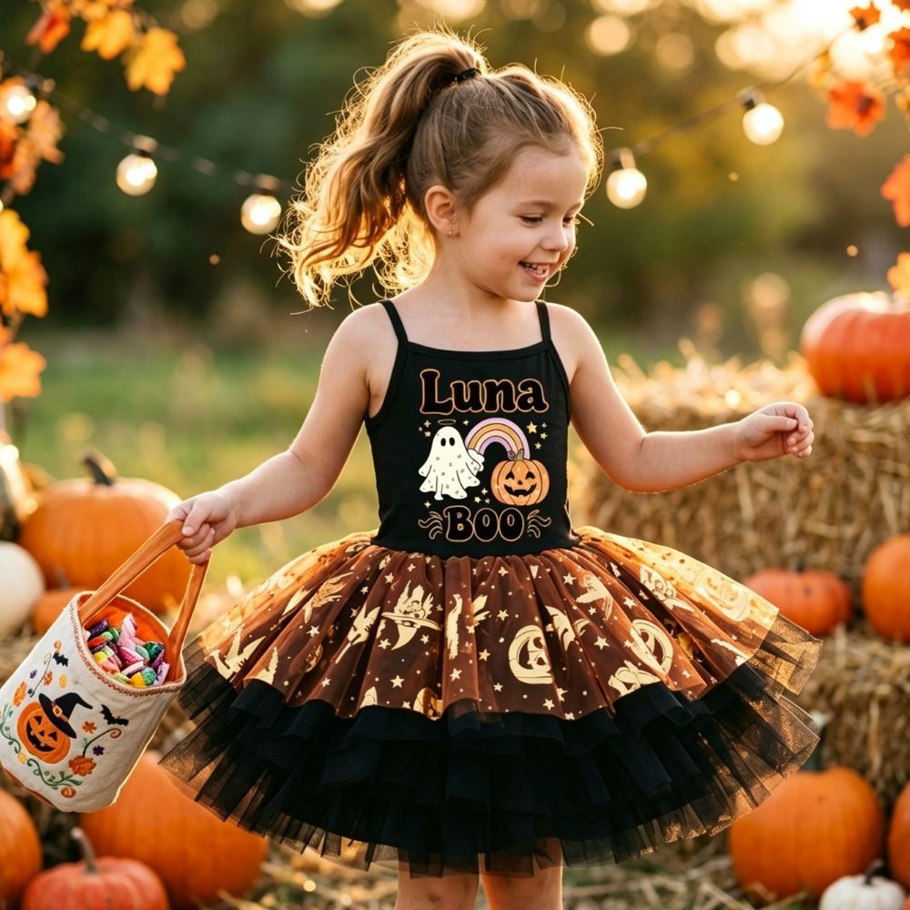 Personalized Girl Halloween Pumpkin Tutu Dress| YESHalloween11