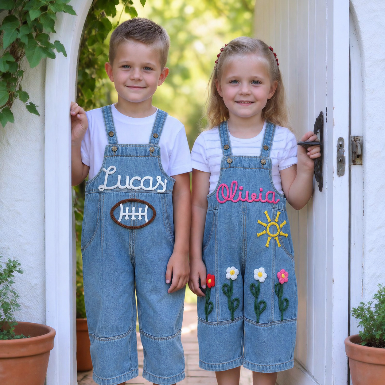 Personalized Kids Embroidered Oversized Denim Overalls| Pants60
