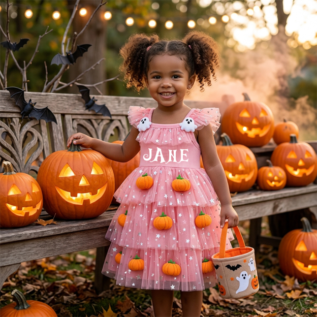 Personalized Girl Halloween Halloween 3D Pumpkin Tutu Dress| YESHalloween14