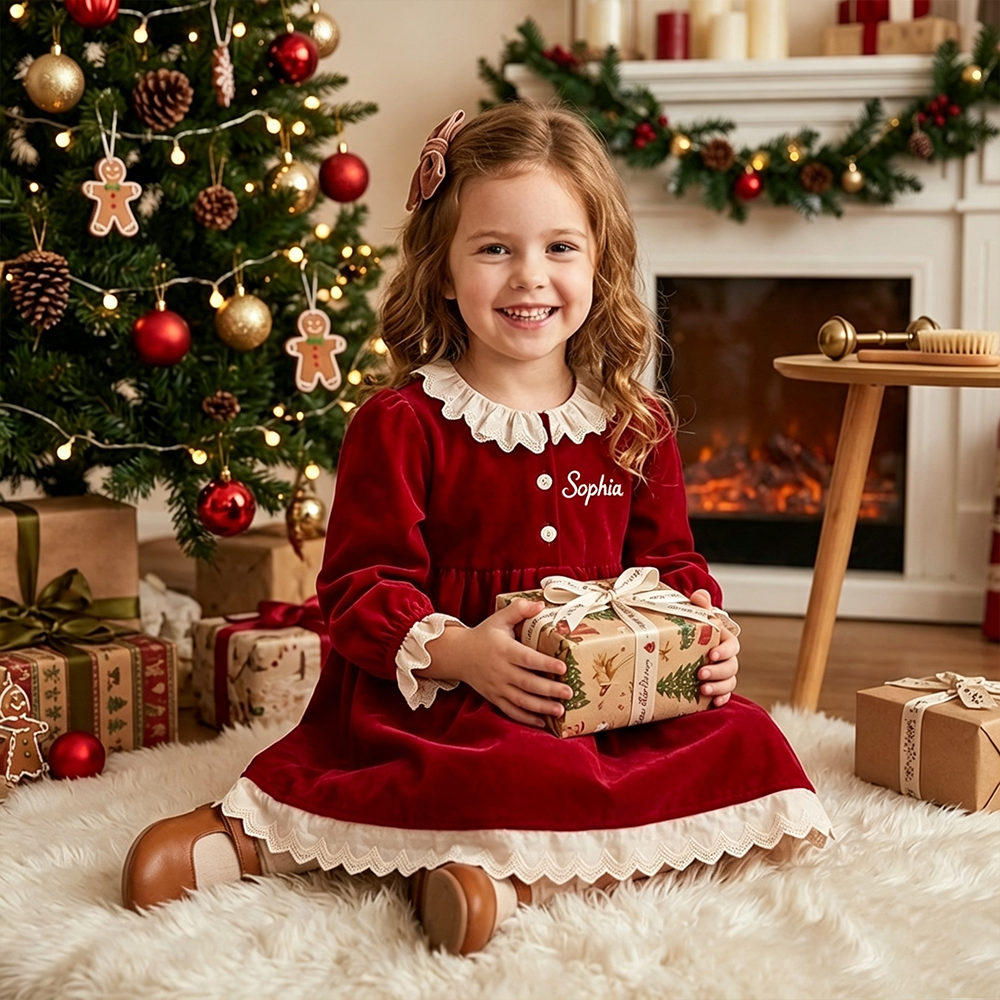 Personalized Girl Christmas Embroidered Dress| YESMC36