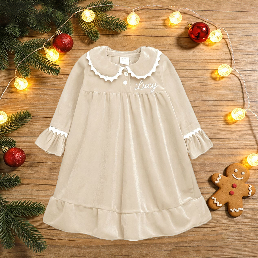 Personalized Girls Red Velvet Christmas Dress| YESMC37