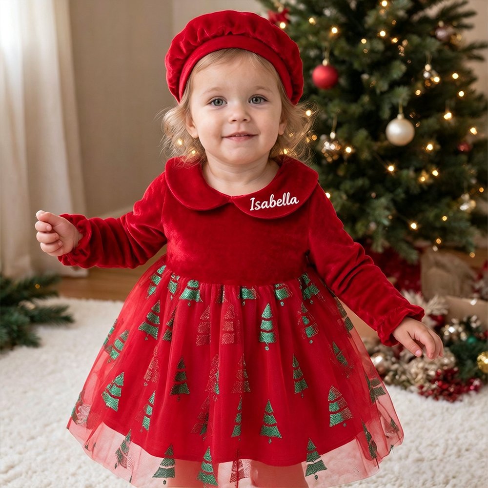 Personalized Girl Velvet Christmas Tree Tutu Dress Set| YESMC38