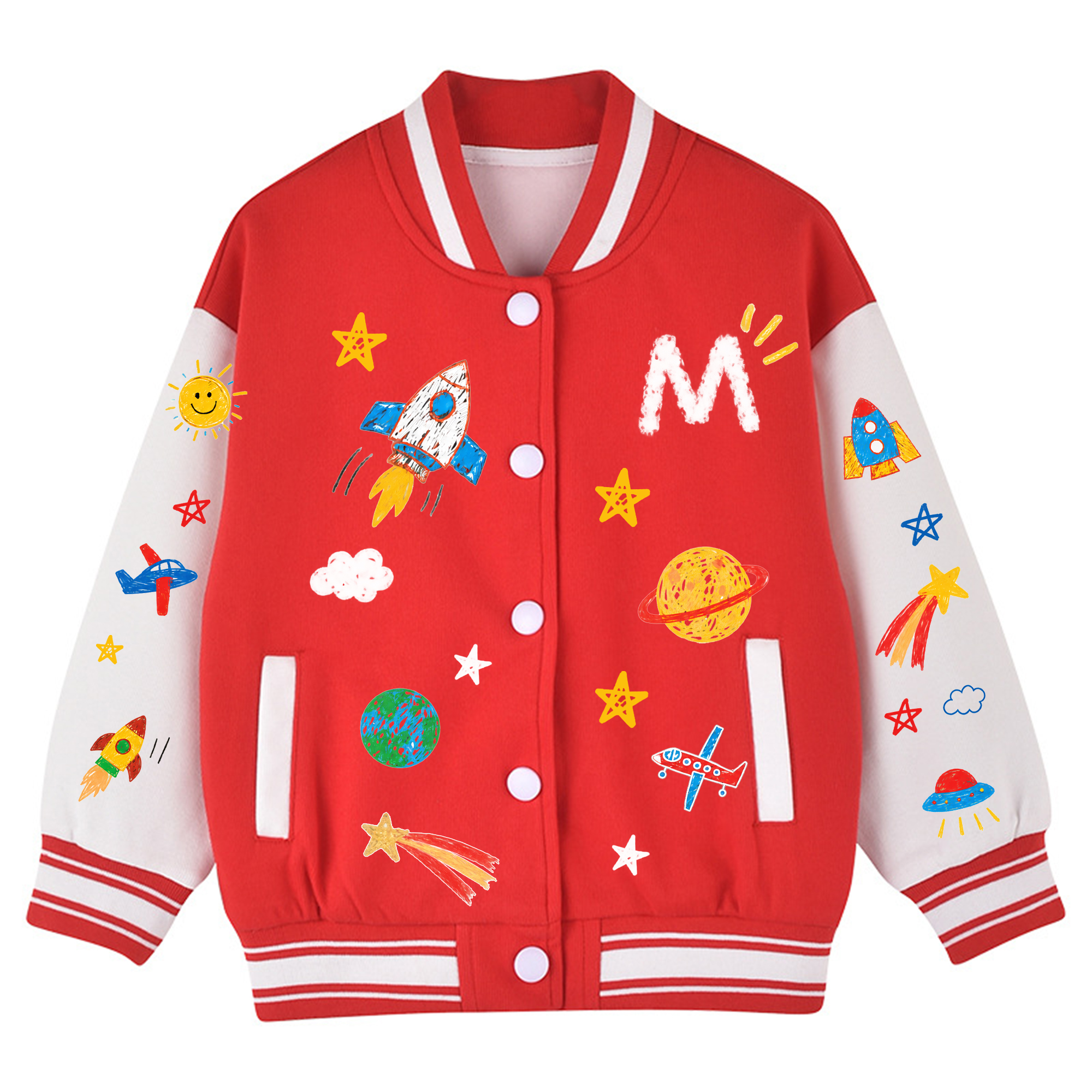 Personalized Kids Space Rocket Varsity Jacket | Cloth291
