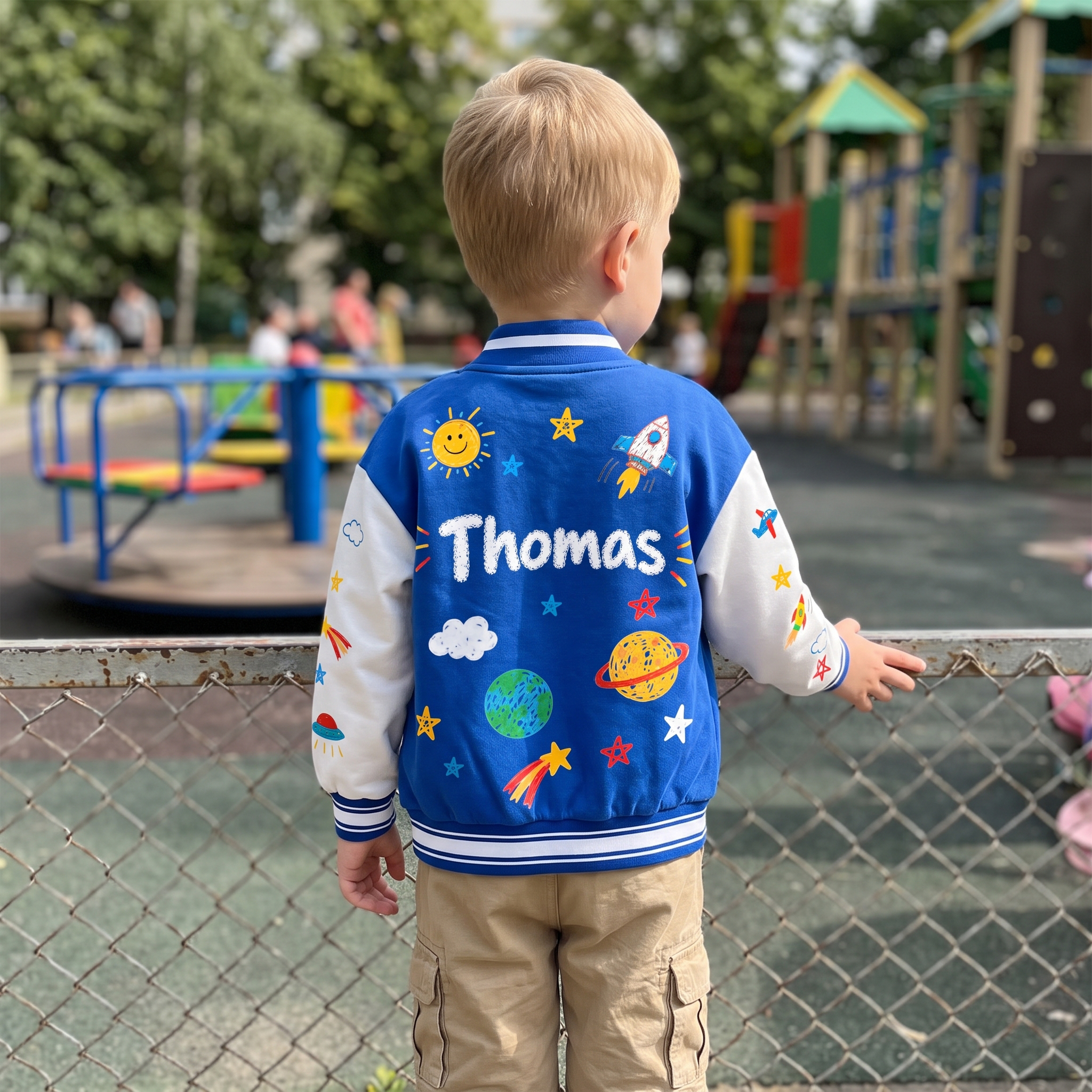 Personalized Kids Space Rocket Varsity Jacket | Cloth291