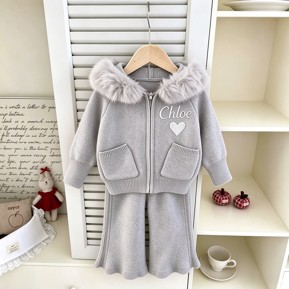 Personalized Winter Luxury Girls Knitted Tracksuit Set | Cloth297
