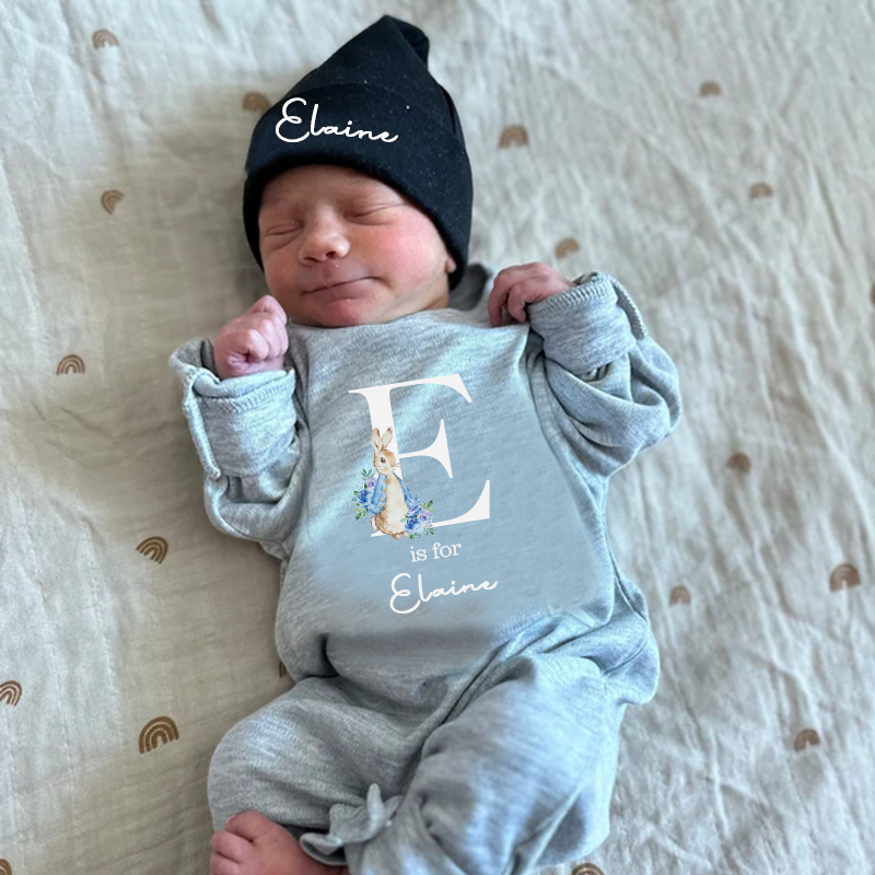 Personalised Blue Rabbit Initial Baby Going Home Sets| BBCloth03