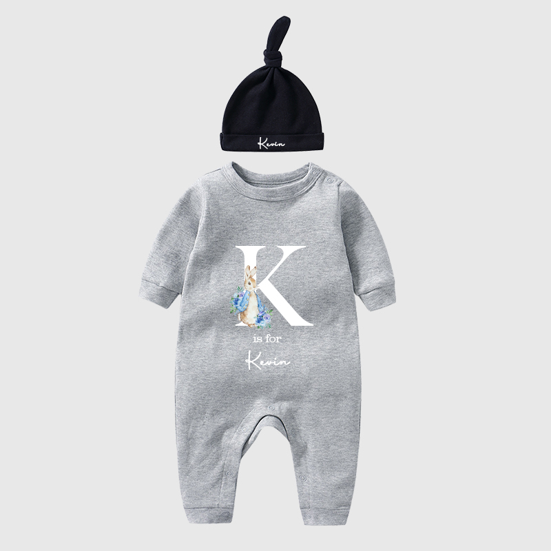 Personalised Blue Rabbit Initial Baby Going Home Sets| BBCloth03
