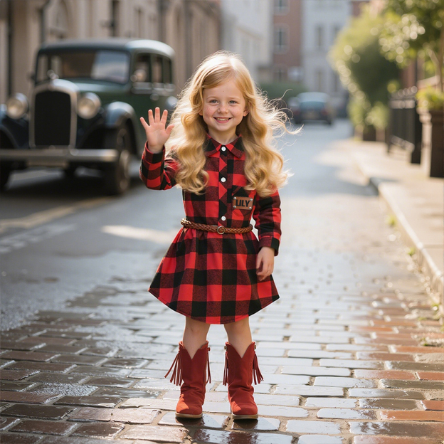 Personalized Girl Red Plaid Print Long Sleeves Shirt Dress With Belt| Cloth244