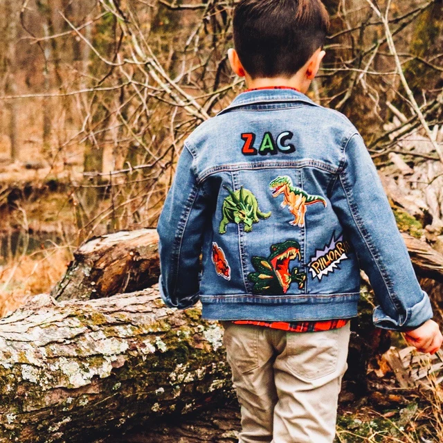Personalized Kids Denim Dinosaurs Patch Jacket | Cloth180