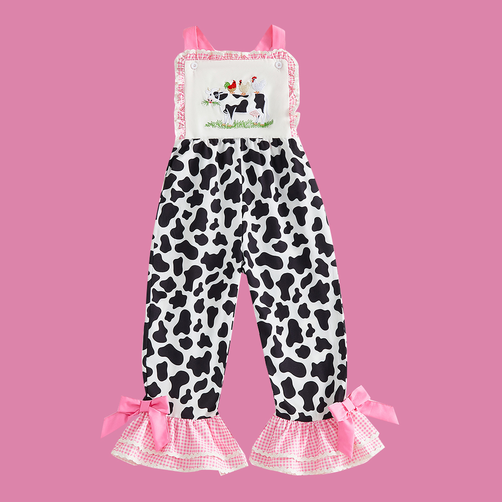 Personalized Girl Birthday Cow Print Overalls| Pants32