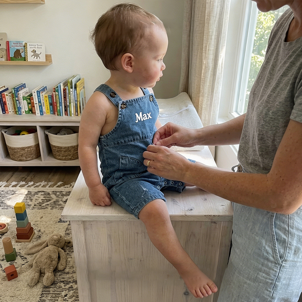 Personalized Baby Embroidered Denim Overalls| Pants58