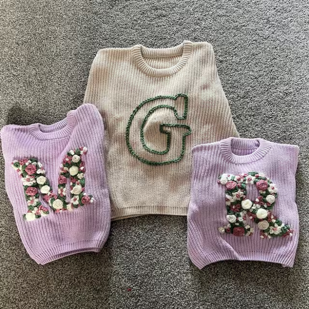 Personalized Hand Embroidered Kids Initial Sweater| Cloth187