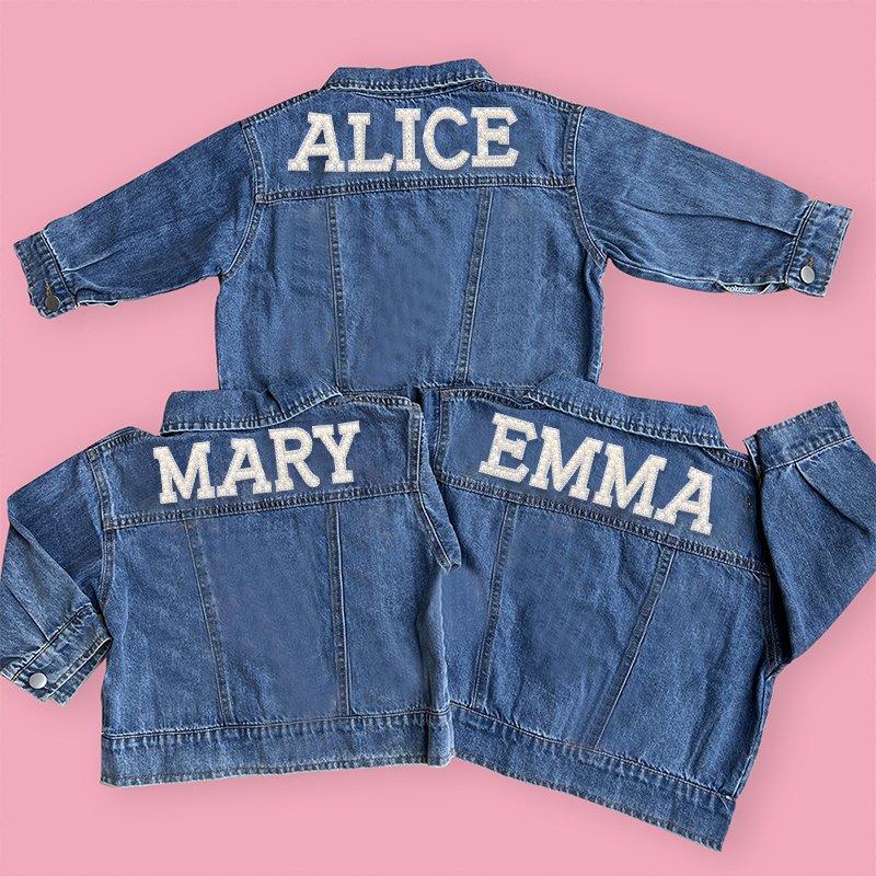 Personalized Kids Pearl Letter Denim Jacket| Cloth177