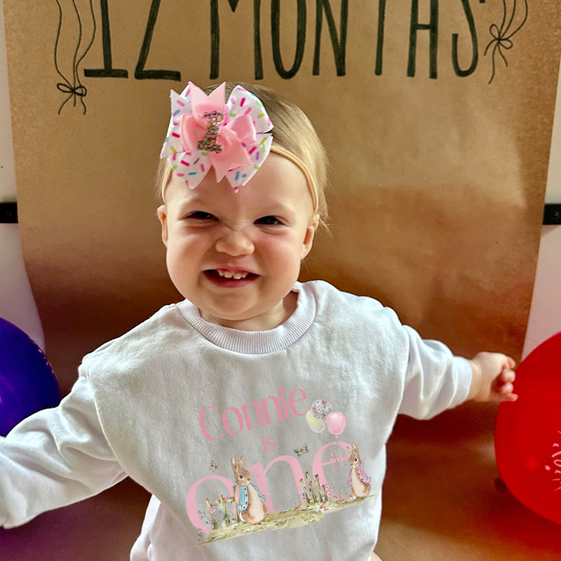 Personalized Baby First Birthday Rabbit Sweatshirt Romper| BBcloth8201