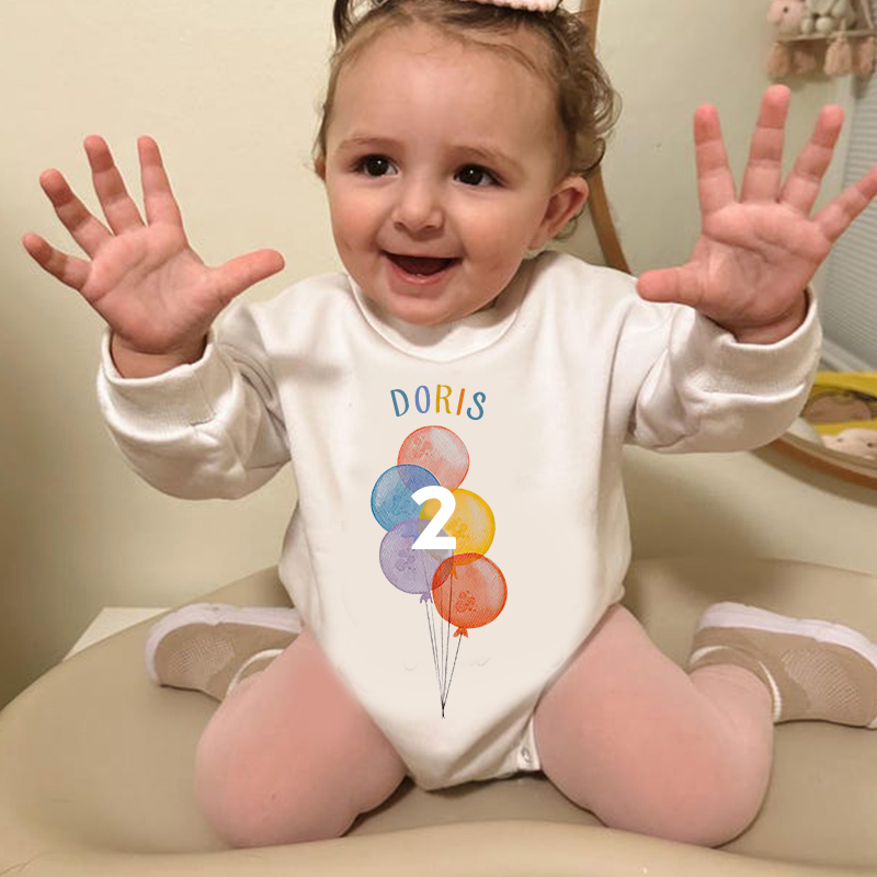 Personalized Baby Colorful Balloon Birthday Sweatshirt Romper| BBcloth8204