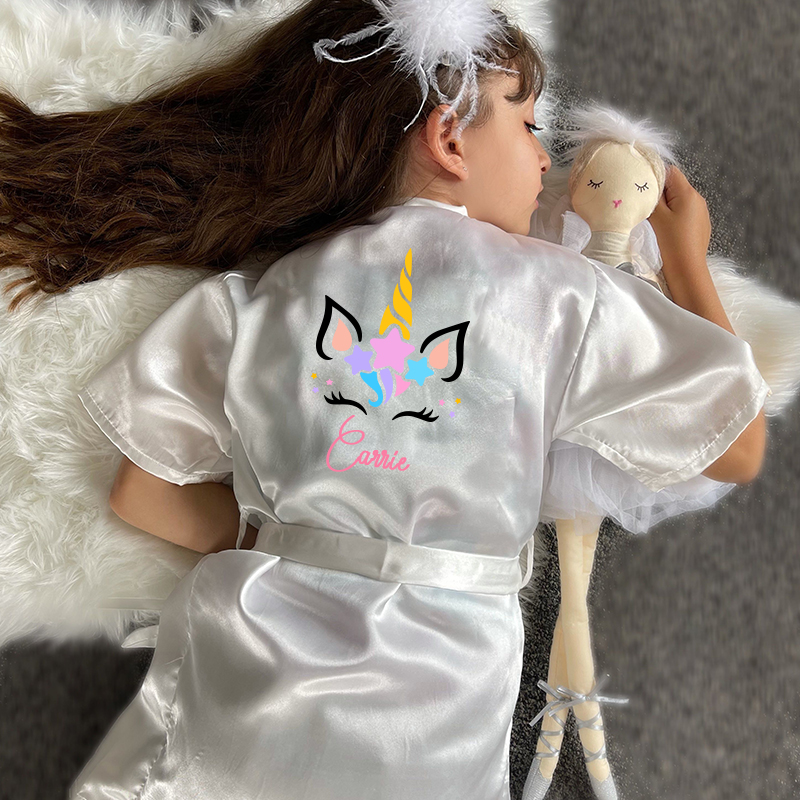 Personalized Girls Birthday Party Unicorn Silk Robe| Cloth158