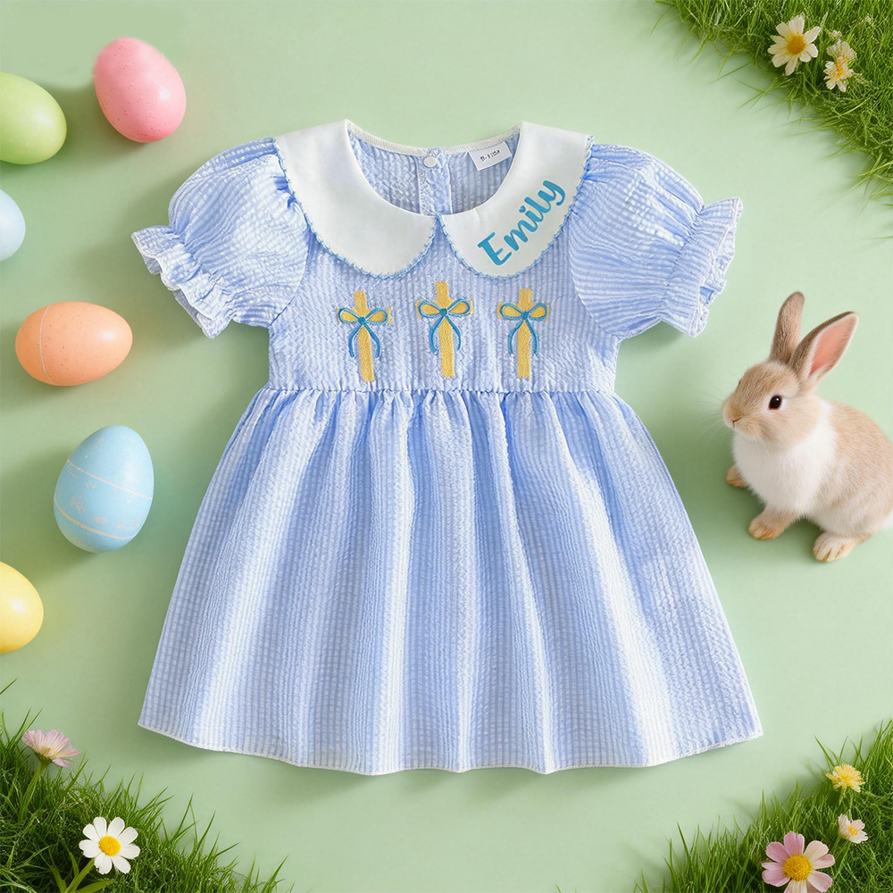 Personalized Girl Easter Cross Embroidery Dress| Dress57