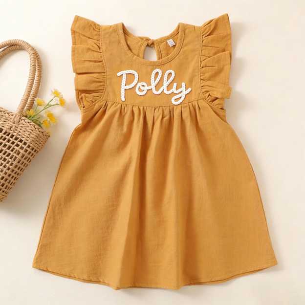 Personalized Girls Hand-Embroidered Name Ruffle Bubble Dress| Dress86