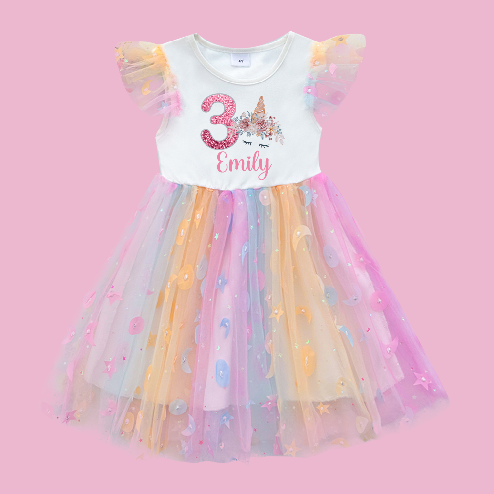 Personalized Girl Birthday Rainbow Mesh Cake Dress| Dress31