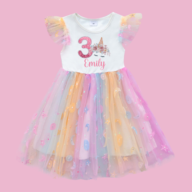 Personalized Girl Birthday Rainbow Mesh Cake Dress| Dress31
