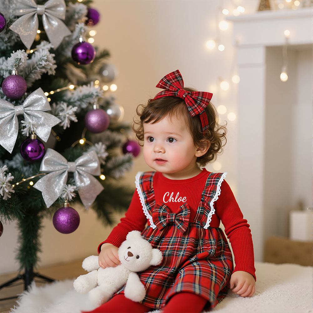 Personalized Girl Christmas Baby Plaid Dress|YESMC13