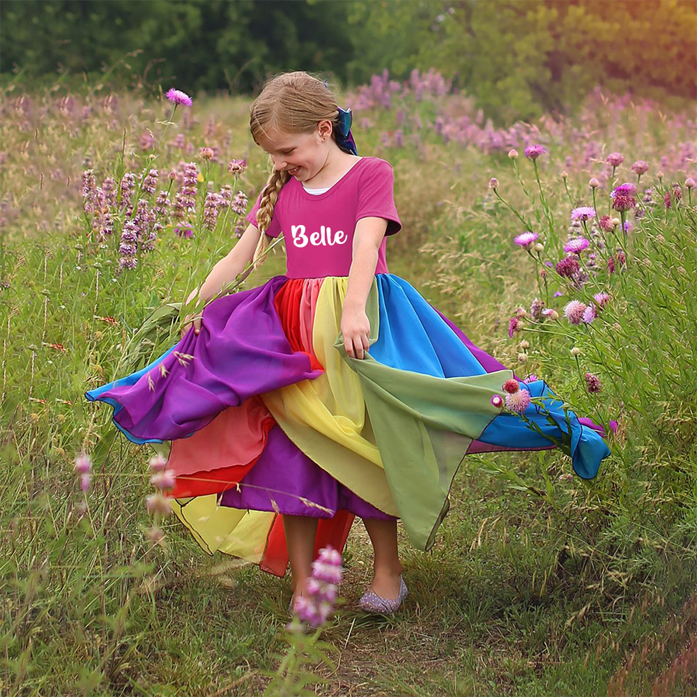 Personalized Girl Rainbow Twirly Party Dress| Dress23