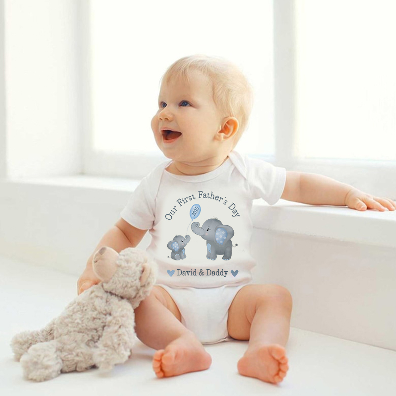 Personalized Our First Father's Day Elephant Cozy Onesie| BBcloth2218