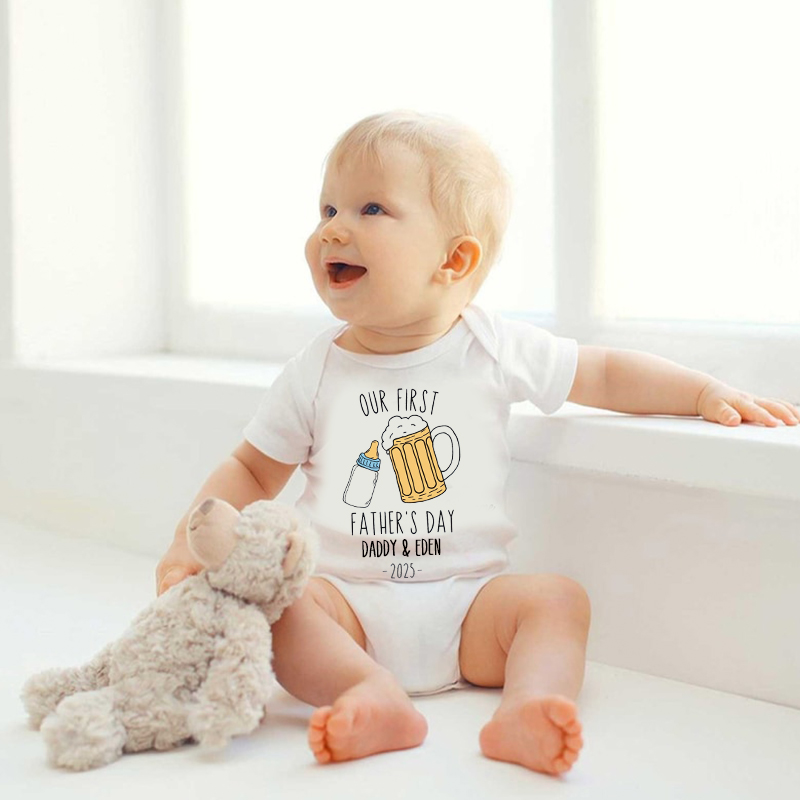 Personalized Funny Our First Father's Day Cozy Onesie| BBcloth2221