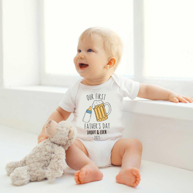Personalized Funny Our First Father's Day Cozy Onesie| BBcloth2221